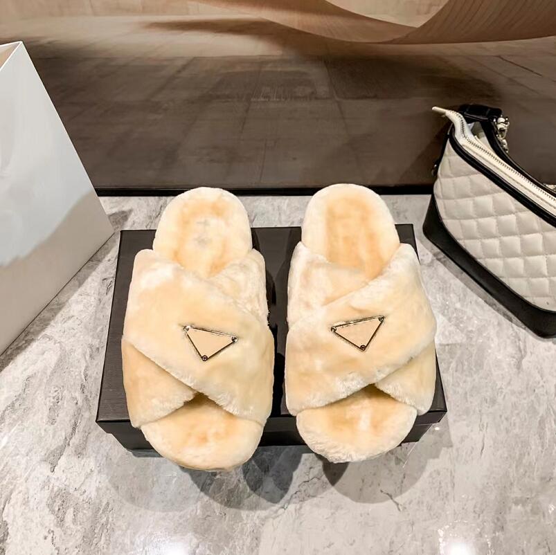 

Women Designer Cross Vamp Slippers Luxury Plush Fashion warmth Flat Bottom Woollen Plush Slipper Womens Wool Home Sandal Triangle Logo Leisure Slides, Not for individual sale