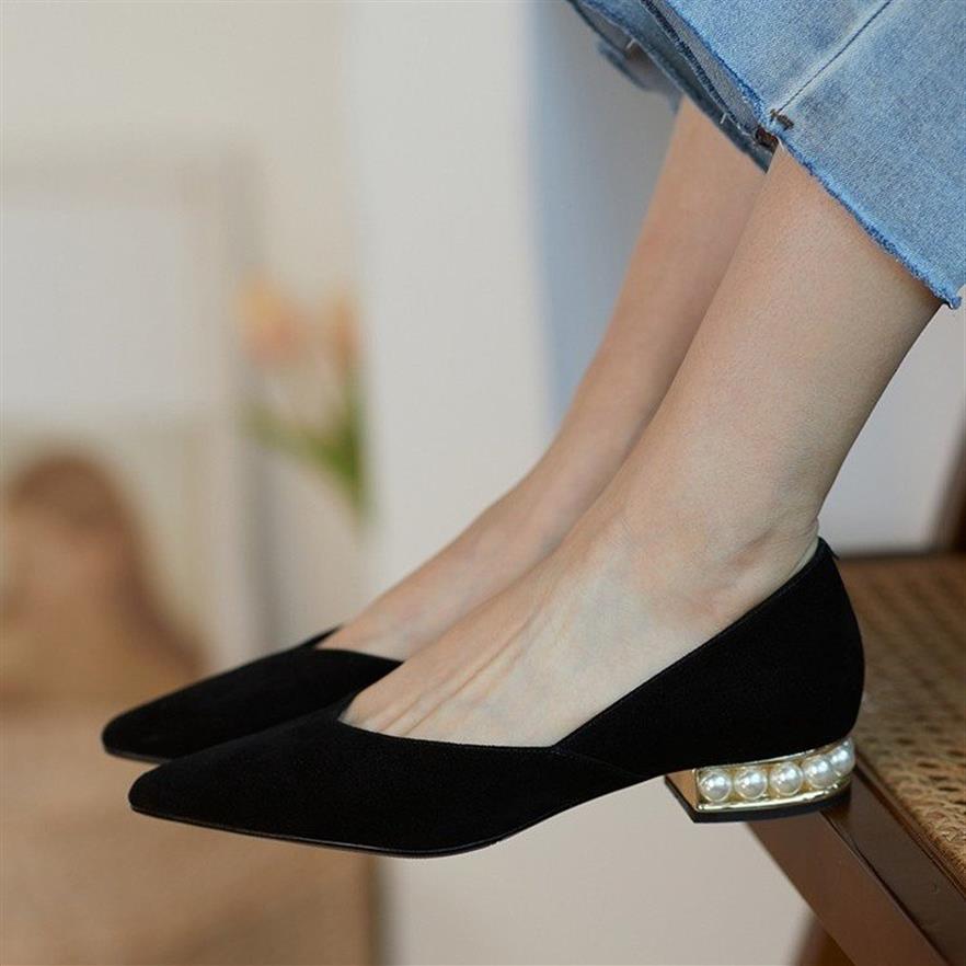 

2020 Autumn Women Flats Pearl Heeled Slip on Shoes Woman Ballet Flats Pointed Toe Dress Shoes Faux Suede Ladies Shoes 8301N273x, Pink