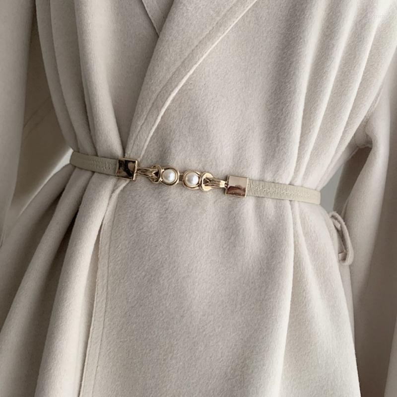 Ceintures pc vintage femmes ceinture élastique petite ceinture en cuir élégant double boucle perlé robe de robe décoration bailbelts