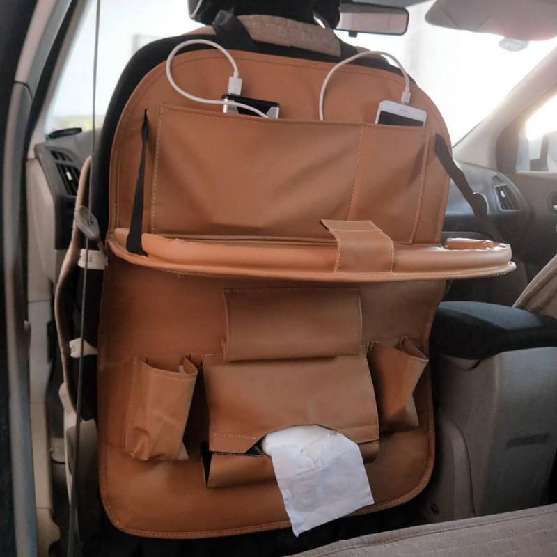 

Car Organizer Back Seat With Kids Bottles Storage Foldable Dining Table (Brown)