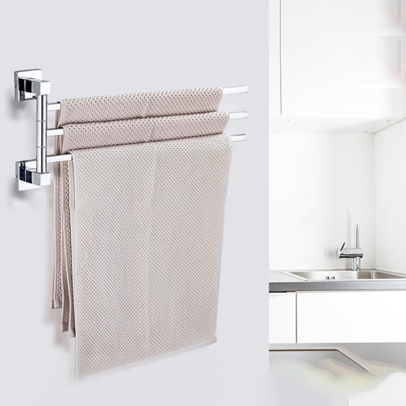 

Hooks & Rails 2/3/4 Wall Mounted Towel Bar Rotating Swivel Stainless Steel Space Saving Storage Racks For Bathroom Bedroom Kitchen