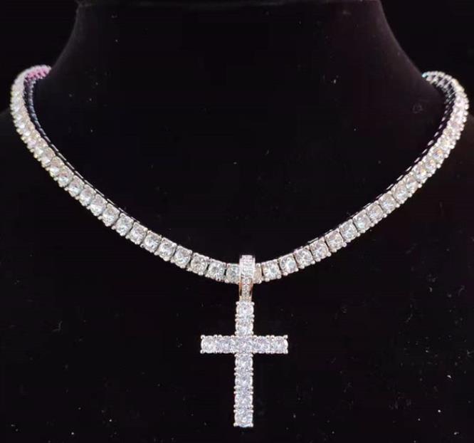 

Pendant Necklaces Pendant Necklaces Men Women Hip Hop Cross Necklace With 4mm Zircon Tennis Chain Iced Out Bling HipHop Jewelry Fashion Gift T2302033