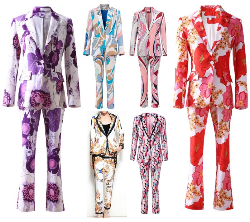 

WomenS Two Piece Pants With Floral Pattern Printed Office Suit Jackets And Long Trousers Formal Suit Casual Clothing Woman Tracksuit 6 Different Models Size S-XL 11, Silical gel