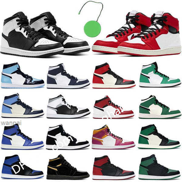 

New Basketball Shoes Jumpman 1 1s OG High Pine Green Black Court Purple Royal Bred Toe NC Obsidian UNC game basketball Sne OG designer shoes, # 23 mid purple 36-46