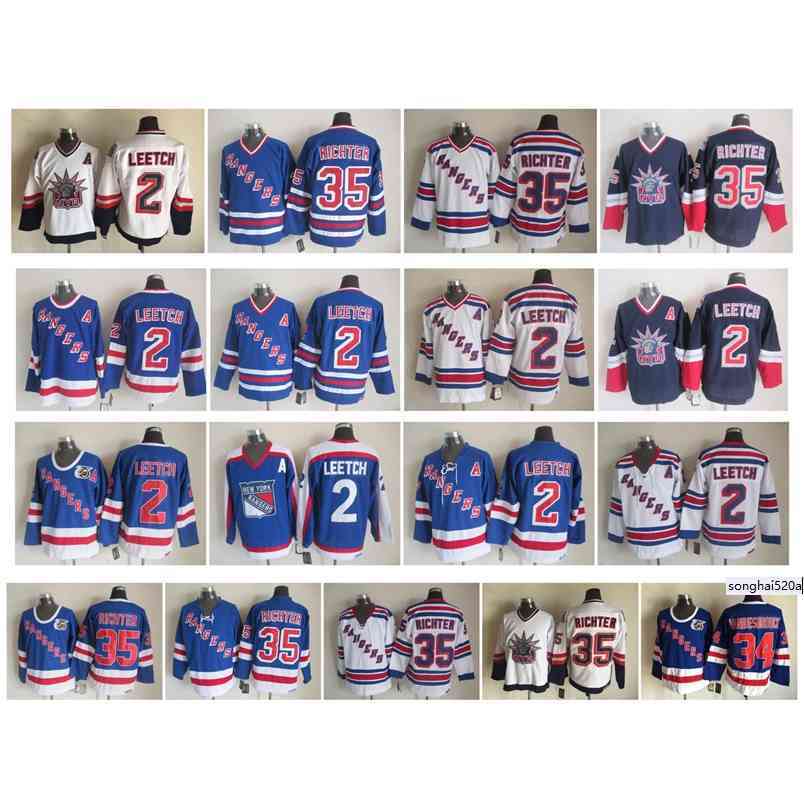 

95 Vintage New York Rangers Jersey 2 Brian Leetch 35 Mike Richter 36 Glenn Anderson 75th Anniversary Blue White CCM Retro Hockey Jersey nhl's Jerseys, As pic