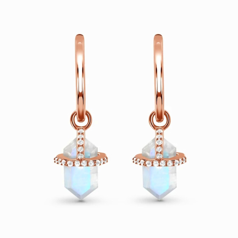 

Earrings Six Sided Diamond Moonlight Stone Rose Gold Long Earrings Women's Sense Fashion High