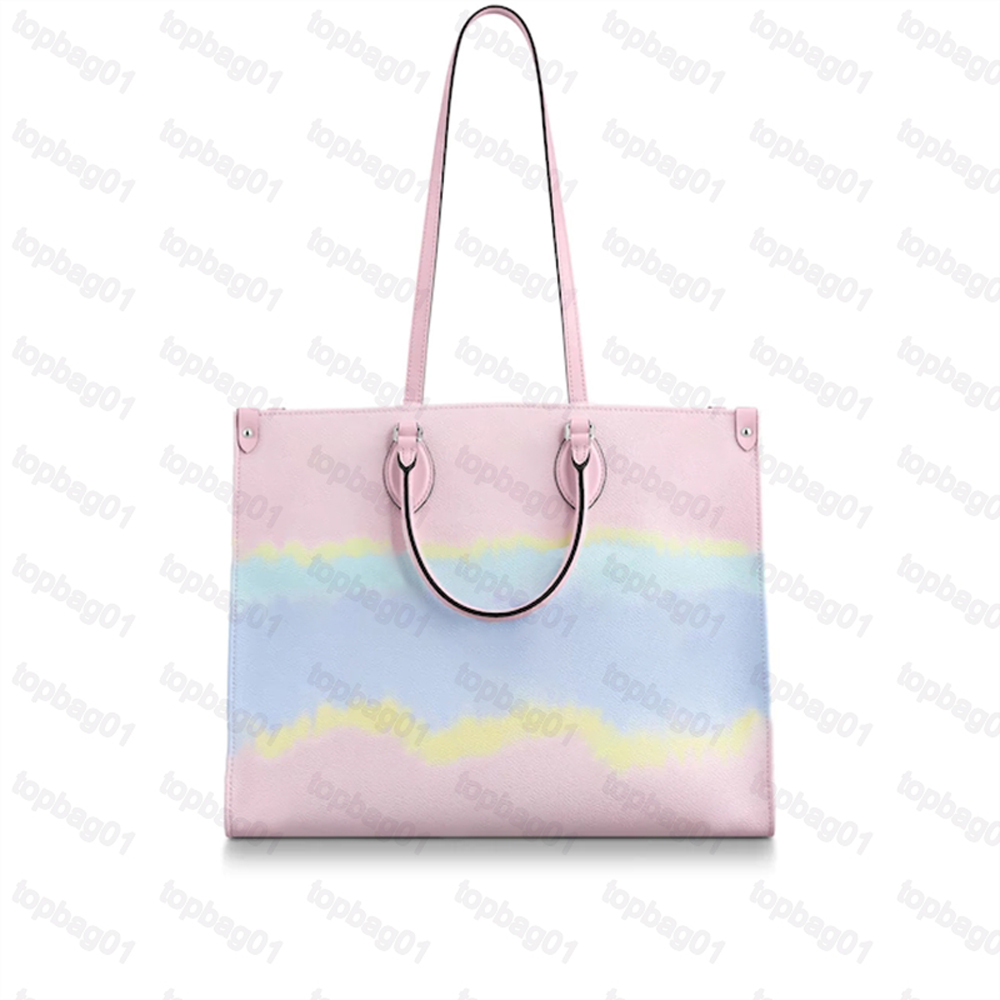 

Designer ONTHEGO big number brands women tote shoulder bag handbags leather flowers classic shopping fashion M57641 M57640, Pink/grey big flower