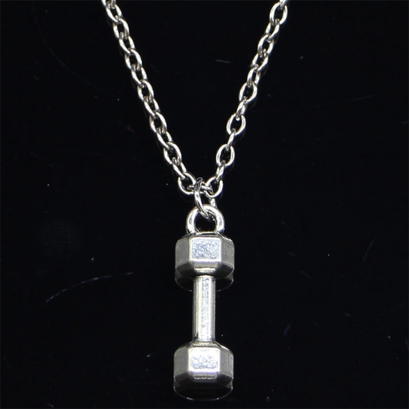 

20pcs New Fashion Necklace 21x6x6mm fitness equipment dumbbell Pendants Short Long Women Men Colar Gift Jewelry Choker 201013