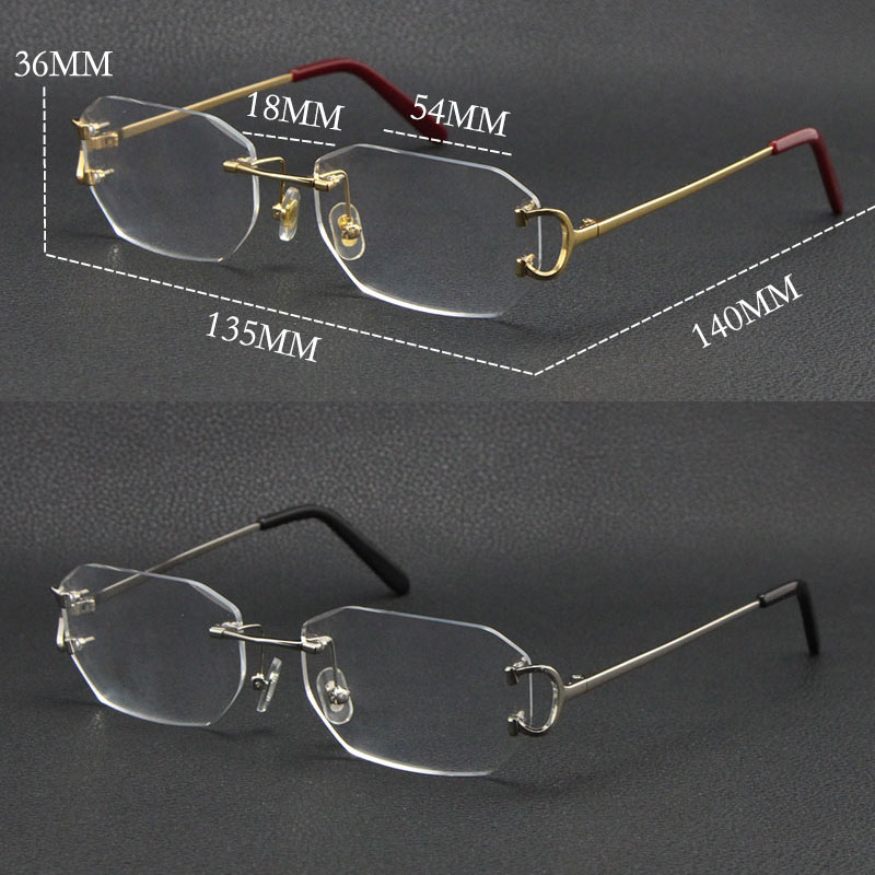 

New Metal Rimless Luxury Diamond cut Eyewear Reading Frames Women Eyeglasses Large Square Glasses With Box 18K Gold Fashion Optical Male and Female Myopic Frame Hot