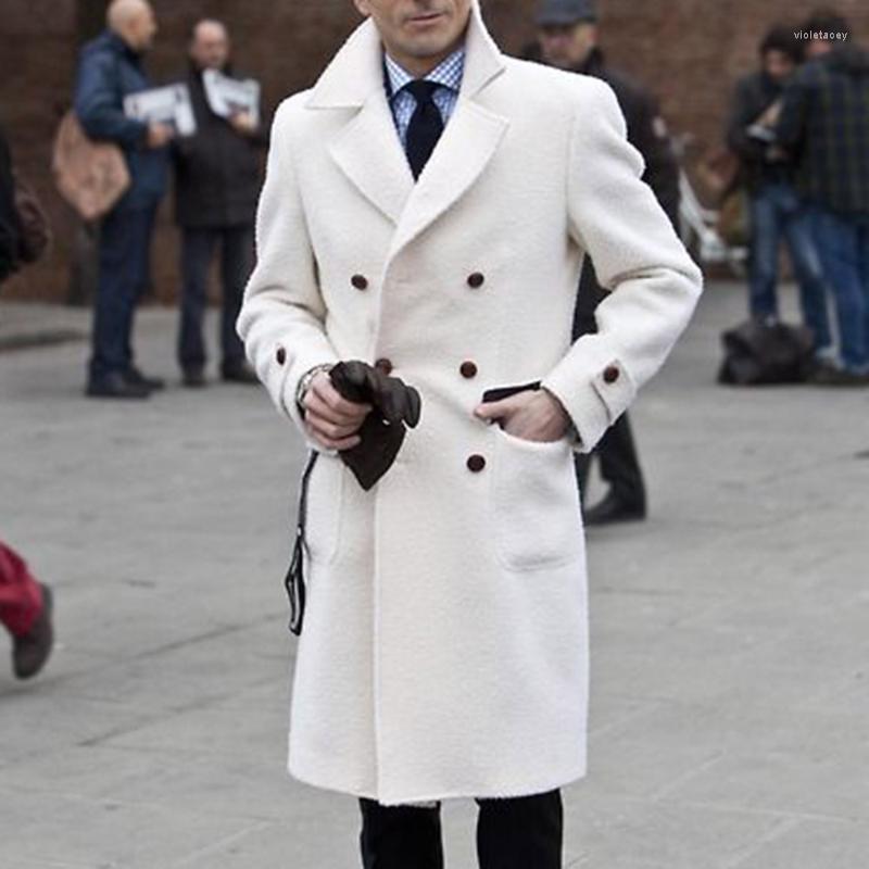 

Men's Wool & Blends Men Mid-length Woolen Jacket Trench Coat Outwear Formal Work Casual Peacoat Viol22, White