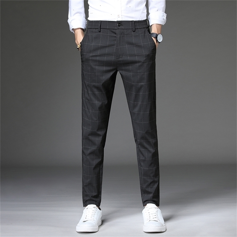 

Jantour Casual Pants Men Fit Plaid Fashion Gray black Trousers Male Brand Clothing business work pant 28-38 201128