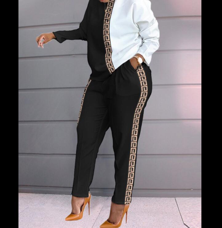 

Trend 2 Two Piece Set Women Track Suit Fashion lattice Patchwork O-Collar Long Sleeve Set Ladies Top & Long Pants Woman Streetwear Set, Customize