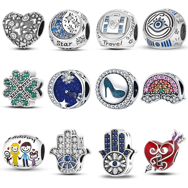 

925 Silver Fit Pandora Charm 925 Bracelet Pendant Sparkling Shoe Bag Series charms set Pendant DIY Fine Beads Jewelry