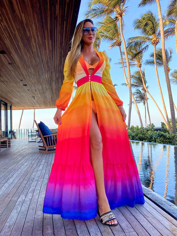 

Casual Dresses Super Quality Comfortable Fabric Wrinkle-free Neon Shades Chiffon Tunic Sexy Beach Dress Women Wear Swim Suit Cover Up D14Cas