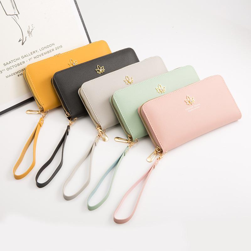 

Wallets Quality Leather Wallet Women Long Card Holder Ladies Clutch Purse Zipper Money Bag Coin Pocket For WomenWallets, Gray leaf