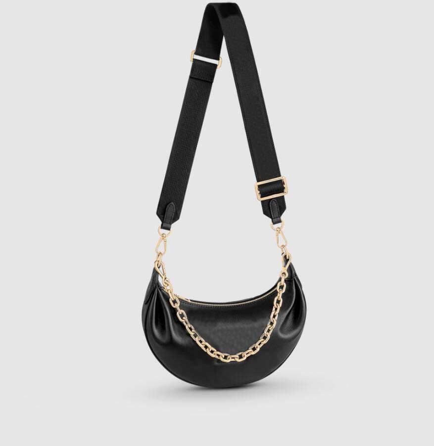 

TZ Ladies bags Over The Moon cowhide Handbag Designer Wide Strap Embroidered Crossbody Bags Adjustable and Detachable Straps Evening Chain Clutch Bag M59799#Black, Black