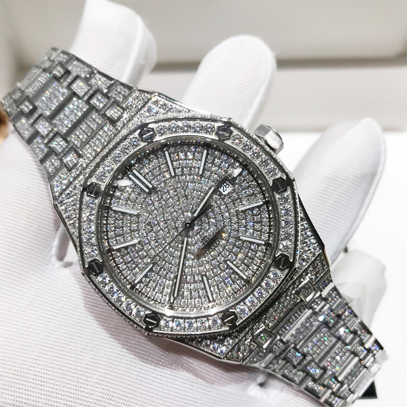 

2022 New Zirconia Diamond Watch Automatic Top quality CZ Stones Men Luxury Full Iced Out Sapphire diamonds wristwatches, 01