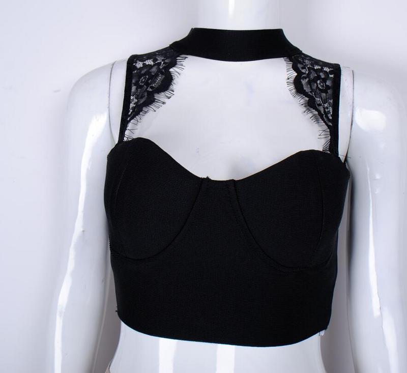 

Women's Tanks & Camis 2022 Sexy Women Black White Bandage Lace Tank Crop Tops Knitted Luxury Celebrity Evening Party Vest Lady