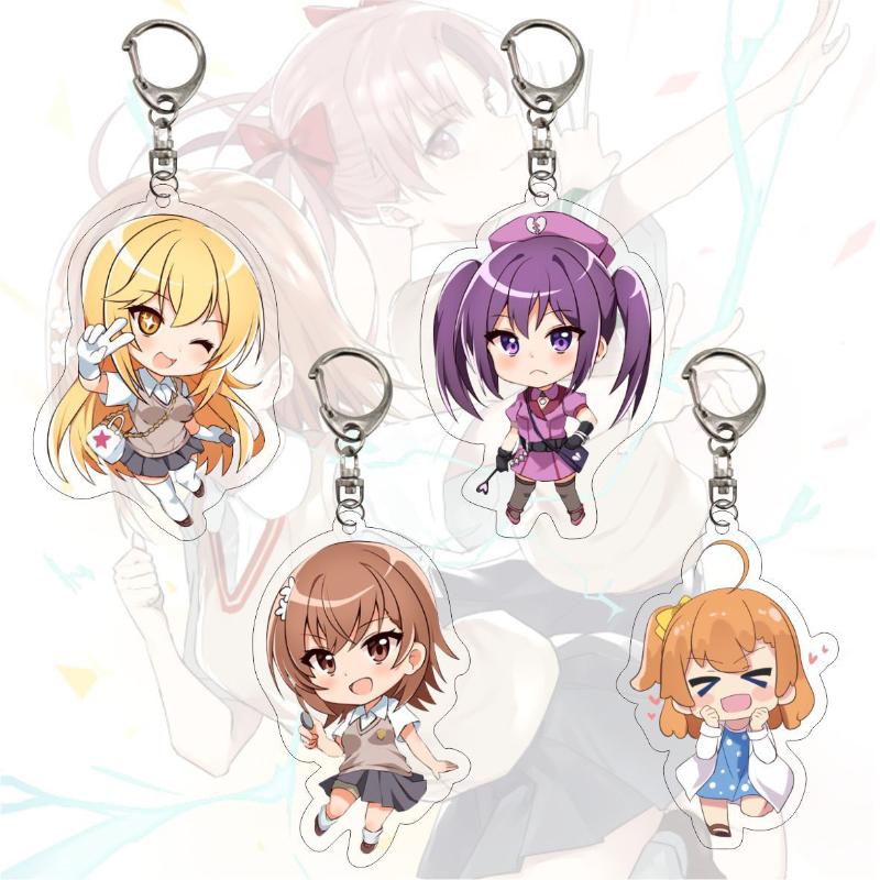 

Keychains Cute Mikoto Misaka Keychain Anime Toaru Kagaku No Railgun Transparent Acrylic Figures Pendant Key Chain Ring Car Bag Accessories