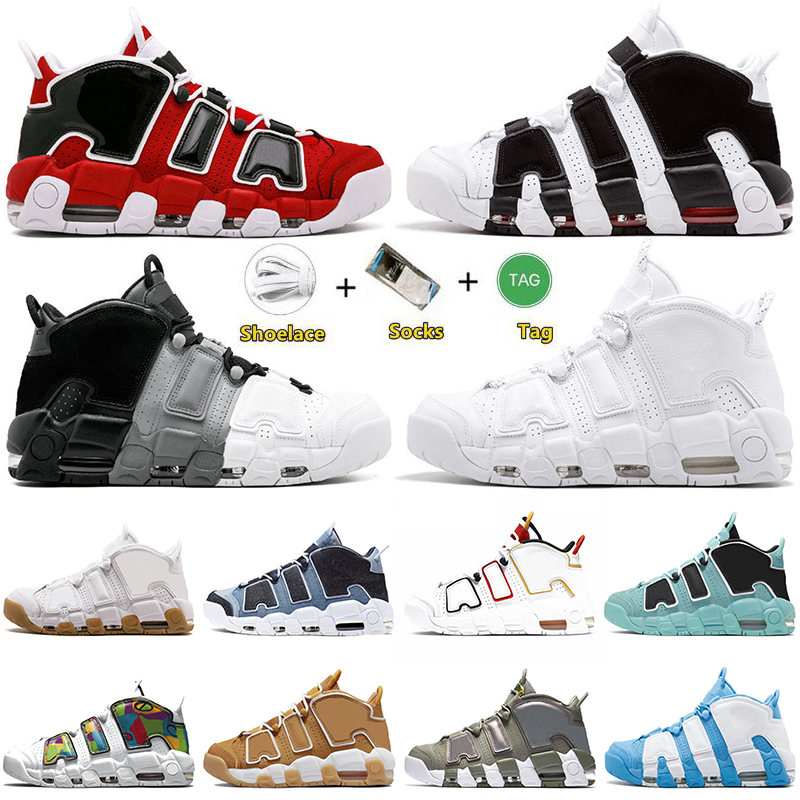 

96 More Mens Women Basketball Shoes Uptempos Scottie Tri-Color Pippens Total White Sunset Multi-Color Black Bulls Hoop Pack University Blue UNC Trainers Sneakers, Color#1