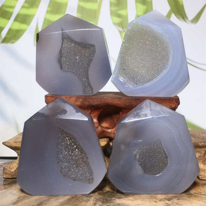 

Decorative Objects & Figurines Druzy Gem Agate Geode Tower Natural Crystals Quartz Voog Point Craft Collection Mineral Stone Prism Wand Orna