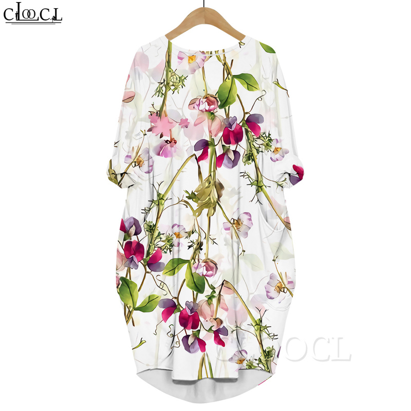

Women Dress Elegant Flowers 3D Graphics Printed Loose Daughter Dresses Long Sleeve Fashion Gown Pocket Dress Party Dress 220616, Long sleeved dress17