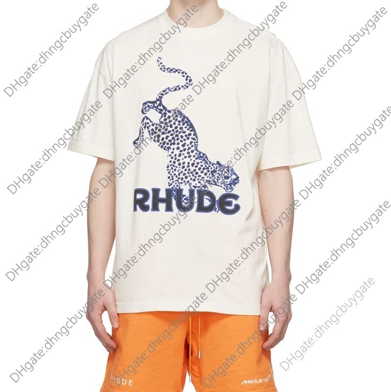 

shirt designer t chaopai gaojie american rhude leopard print mens casual round neck short sleeve tshirt t shirt, White