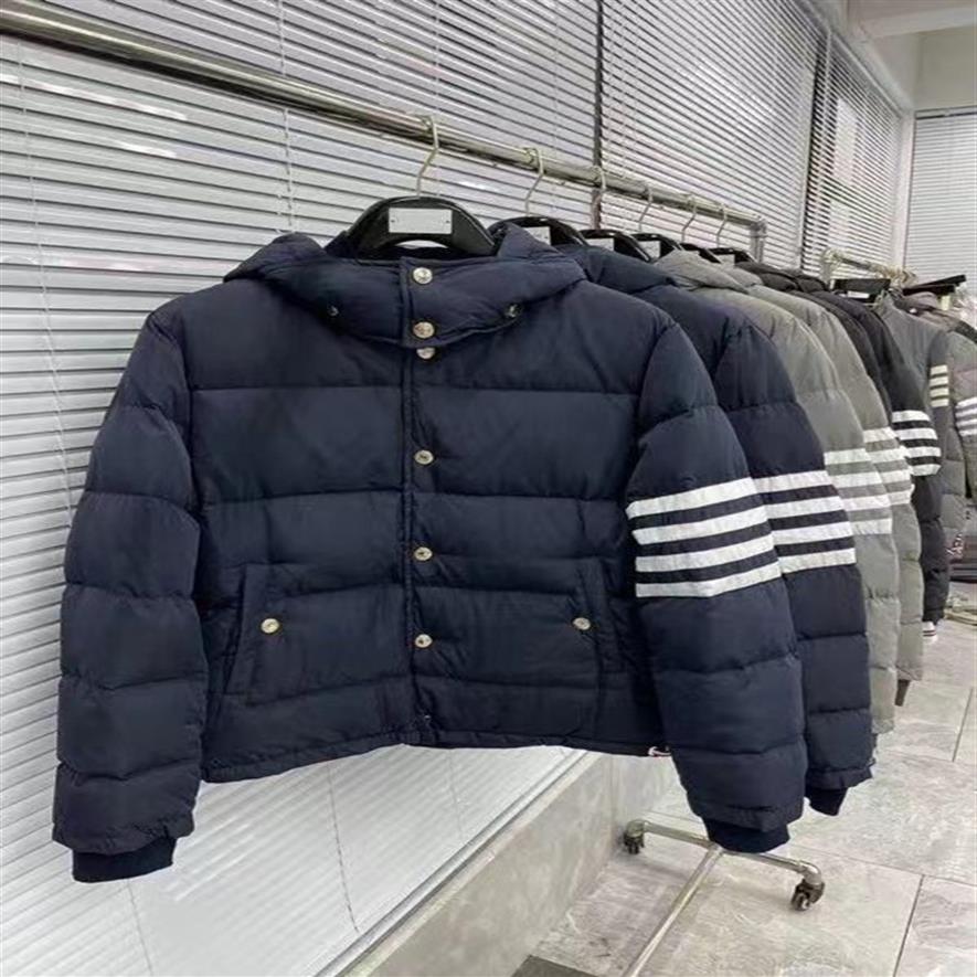 

2021NEW Down Three bars Jacket Hooded Nuptse Men And Women lovers Coats Couple Coat Winter Outerwear Fashion2512, Black