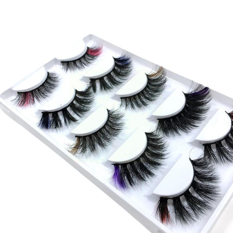 

False Eyelashes 5 Pairs Colored Lashes 3d Mink Man-made Fiber Extension Make Colorful Natural Up Fake P7H1