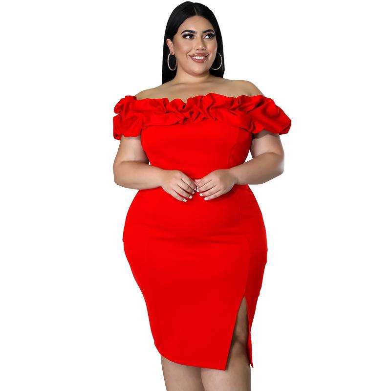 

Plus Size Dresses Women Summer 2022 Sexy Off Shoulder Ruffles Bodycon Wedding Party Mini Dress  5XL Elegant For WomenPlus, Black