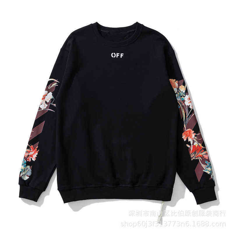 

Factory Online Export Trendy Sweater Brand Off Pullover Round Collar Ow Men's and Women's Flower Loose Lover's Jacket, Black