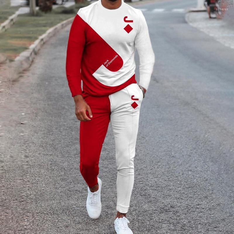 

Men' Tracksuits Fashion Men Long Sleeved Trousers Set 3D Printed Luxury Poker Pattern Vintage Round Neck Breathable High Quality SuitMen, Tc1063