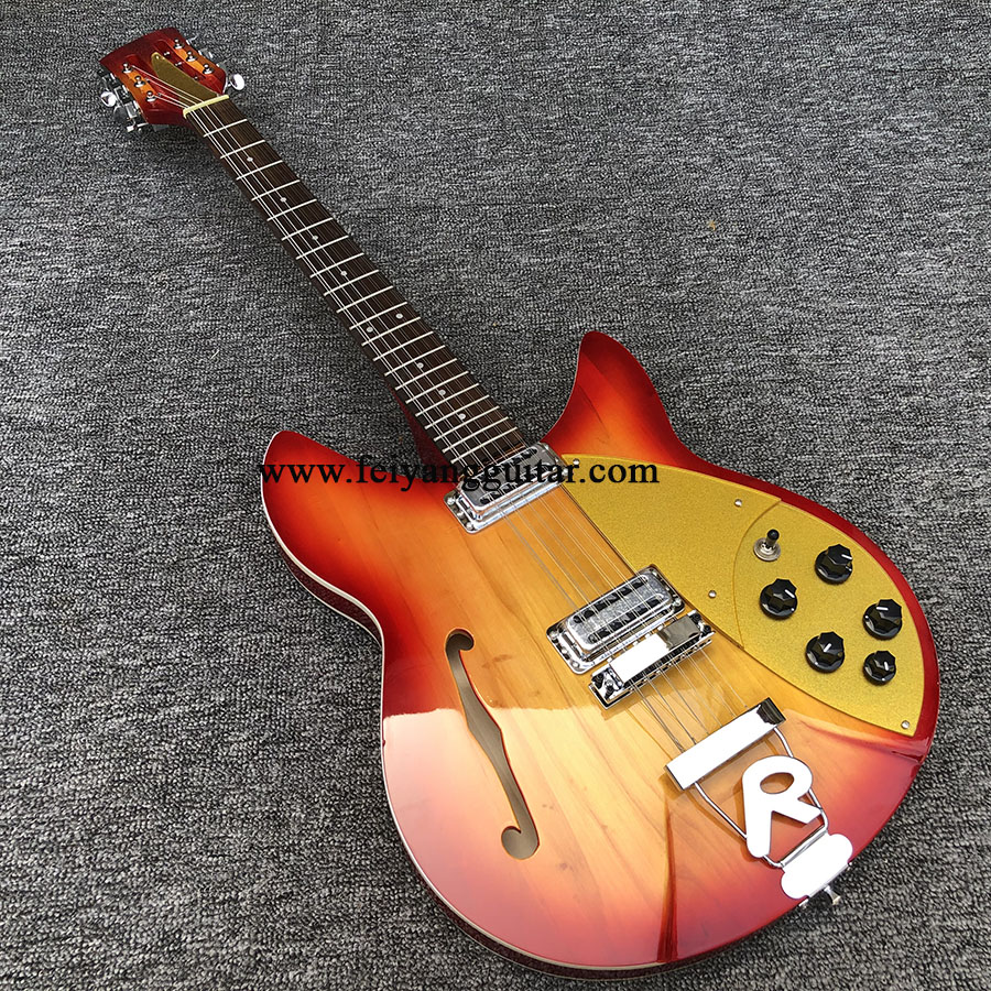 Factory direct 12-string electric guitar Rickon 360 guitar red paint half hollow guitar basswood body rose wood fingerboard postage