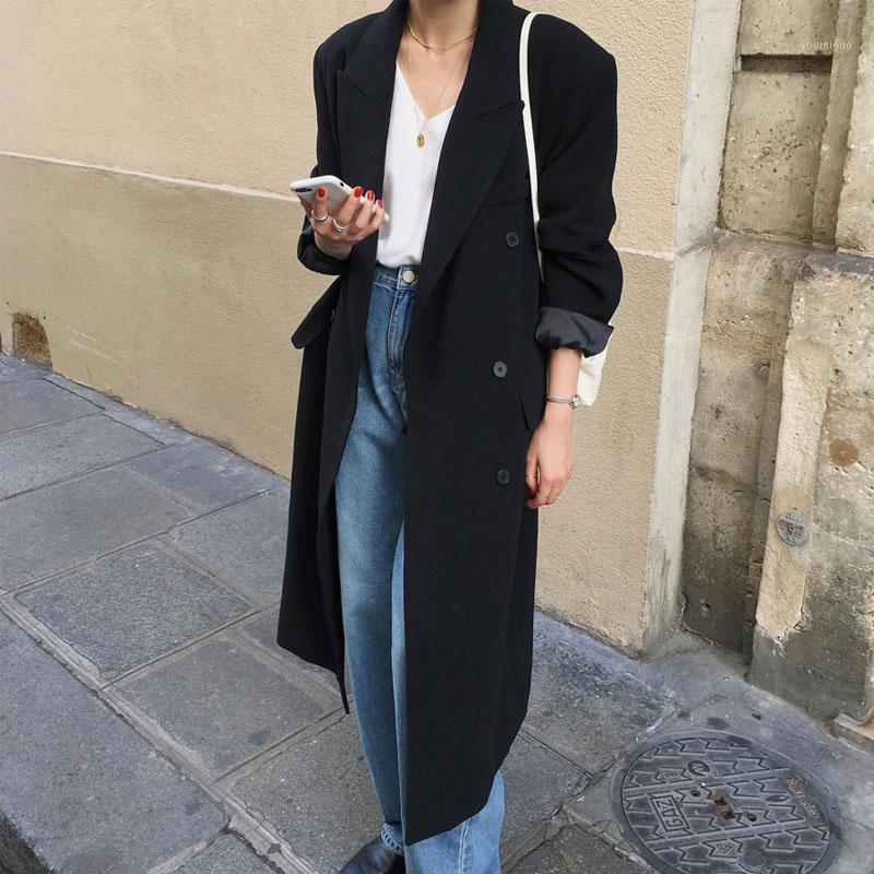 

Women' Suits & Blazers [EWQ] Black Suit Coat Women Medium Length 2022 Spring Autumn Korean Loose Fashion Chic Blazer Jacket Female 16E4933