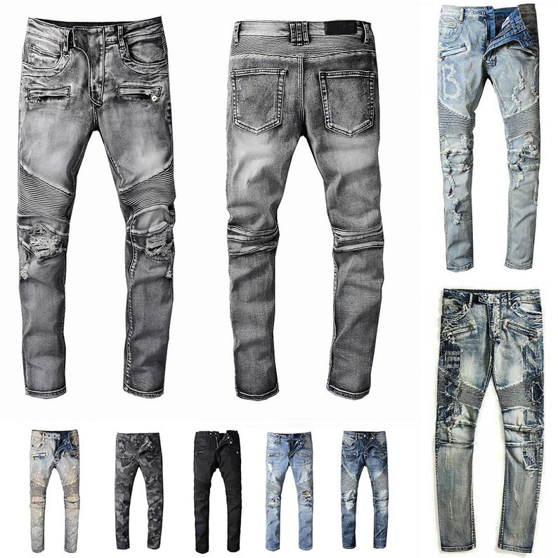 

Mens fashion designer Jeans Distressed Ripped Biker Slim Straight Denim For Men s Print Army Fashion Mans Skinny Pants popular style