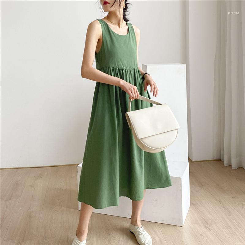 

Casual Dresses 2022 Spring Summer Women Dress Lace Up Bow Backless Sleeveless High Waist Korean Style Elegant Long, Green