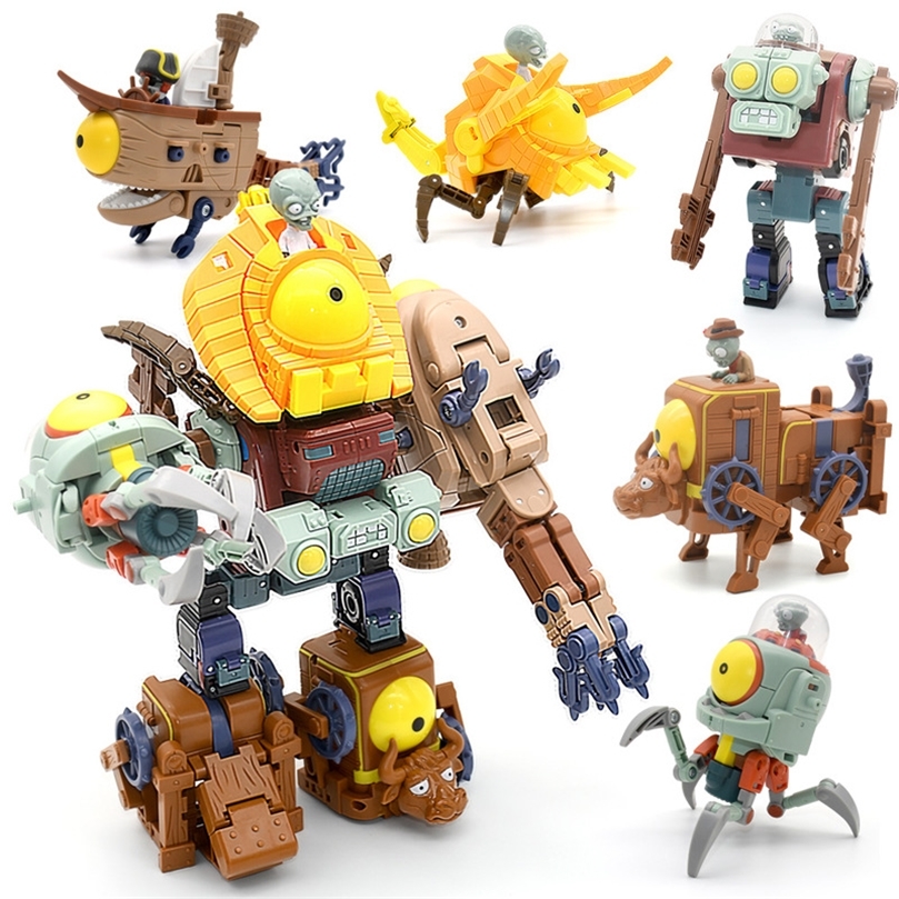 

5 In 1 Assembly Deformation Zombie BOSS Robot Doll PVZ Plants Vs Zombies Educational Toys PVC Action Figure Model Toys Kid Gift 220718
