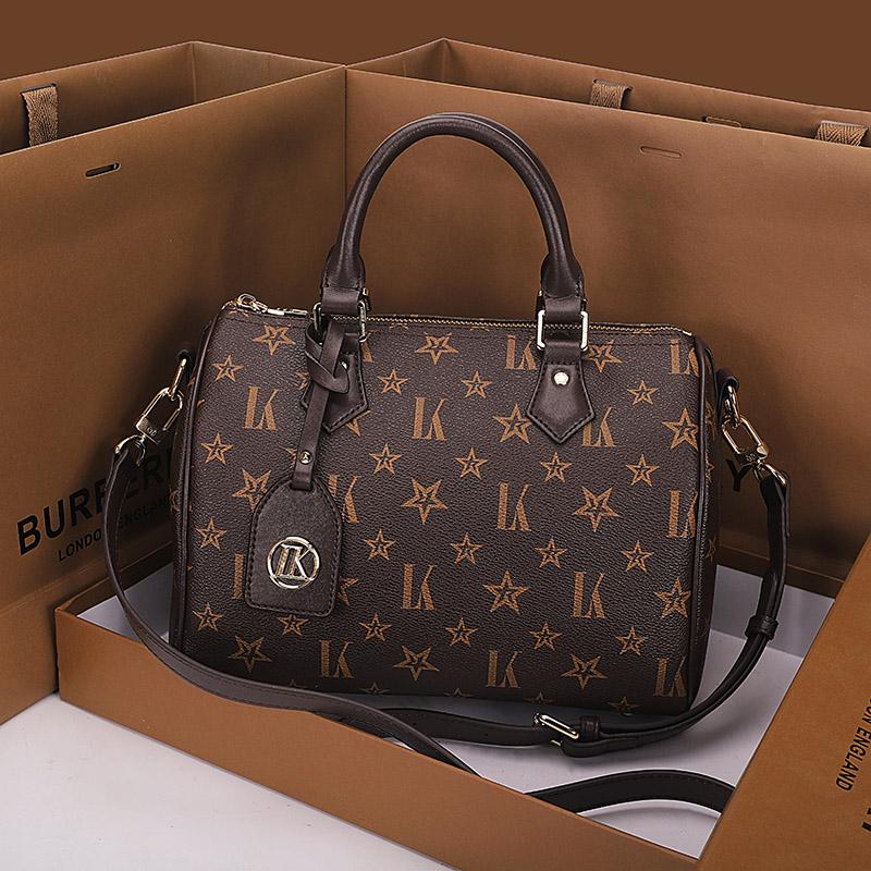 

Boston Pillow Bag Female Classic Print Checkerboard Single Shoulder Handbag Large Capacity Cylindrical Messenger Bag, Brown