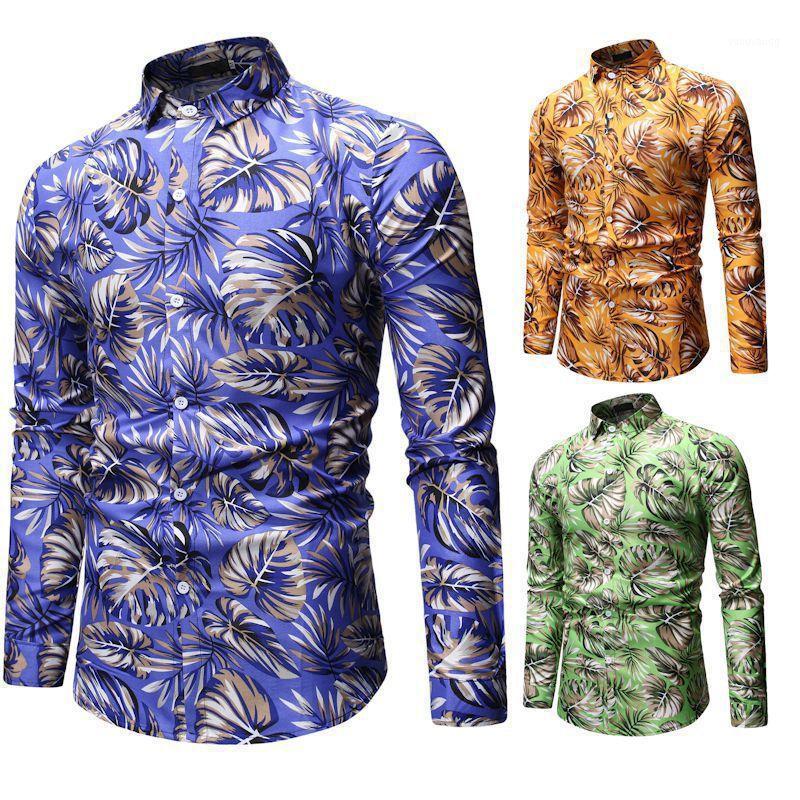 

Men's Casual Shirts Mens Button Down Floral 3d Print Long Sleeve For Men Hawaiian Shirt Camisa Masculina -3XL, Blue