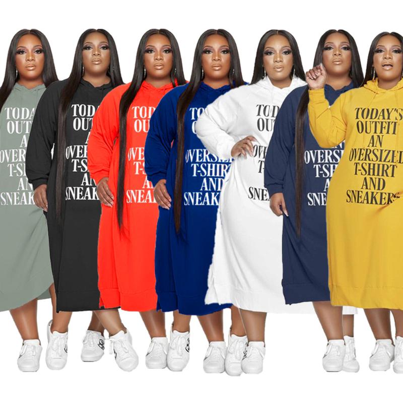 

Plus Size Dresses Dress 5XL Hoodies Letter Print Loose Casual Pockets Winter Clothes Maxi For Women Wholesale DropPlus, Yellow