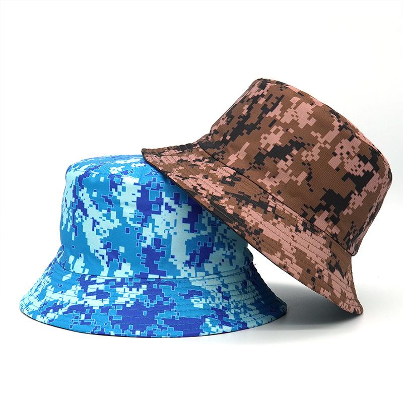 

Berets Fashion Camouflage Reversible Women Men Bucket Hat For Cotton Beach Travel Outdoor Female Male Fisherman Sun Cap HatBerets, Blue