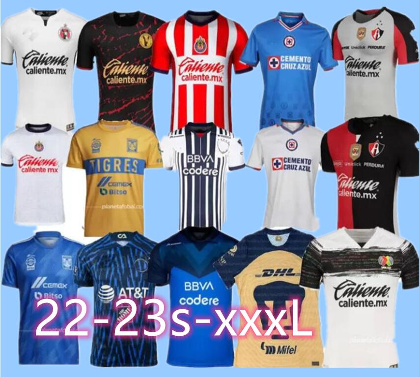 

LIGA MX 2022 2023 Tigres UANL soccer jerseys Pachuca Santos MONTERREY Laguna RAYADOS Guadalajara Chivas home away THAUVIN GIGNAC NICO LOPEZ 22 23 football shirts