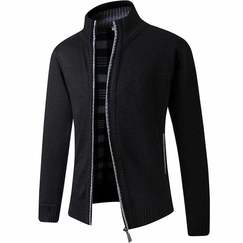 

FALIZA Men's Sweaters Coat Autumn Winter Warm Thick Cardigan Long Sleeve Fleece Clothing Full Zip Male Causal Knitwear XY111 201202, Wine red