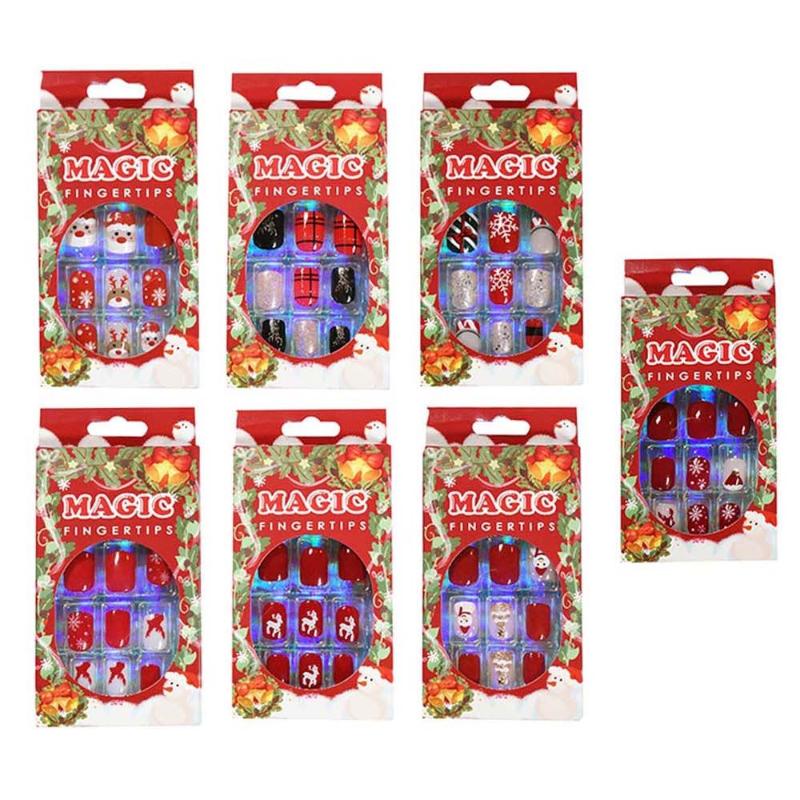 

False Nails 24pcs Christmas Full Cover Short Press On Snowflakes Tree Fake Art Nail Tips, 11