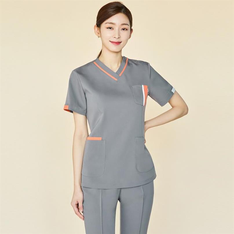 

Beauty Salon Work Uniforms For Women Short Sleeve Spa Working Wear Female Massage Foot Bath Uniform Suit V Neck Women' Two P282C, Gray