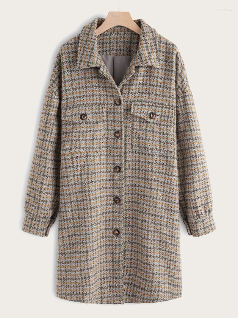 

Autumn And Winter Street Blended Jacquard Plus Size Coat Jacket Single-breasted Button Plaid V-neck Jackets Elro22, As pic
