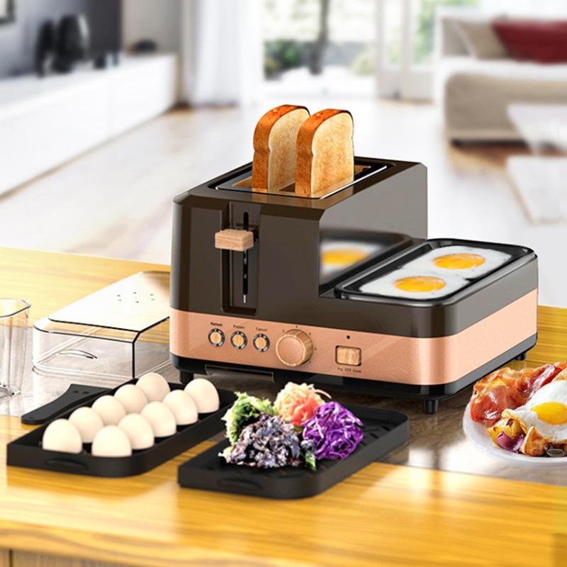 

Bread Makers Multifunctional Toaster 3 In 1 Electric Breakfast Machine Mini Frying Pan Egg Steamer Household Multi Cooker 6 Gears Adjustable