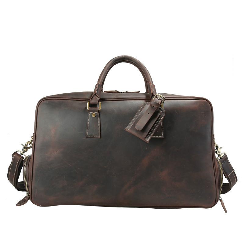 

Duffel Bags Men's Vintage Crazy Horse Leather Travel Bag Genuine Duffle Cowhide Large Tote Messenger, Dark brown