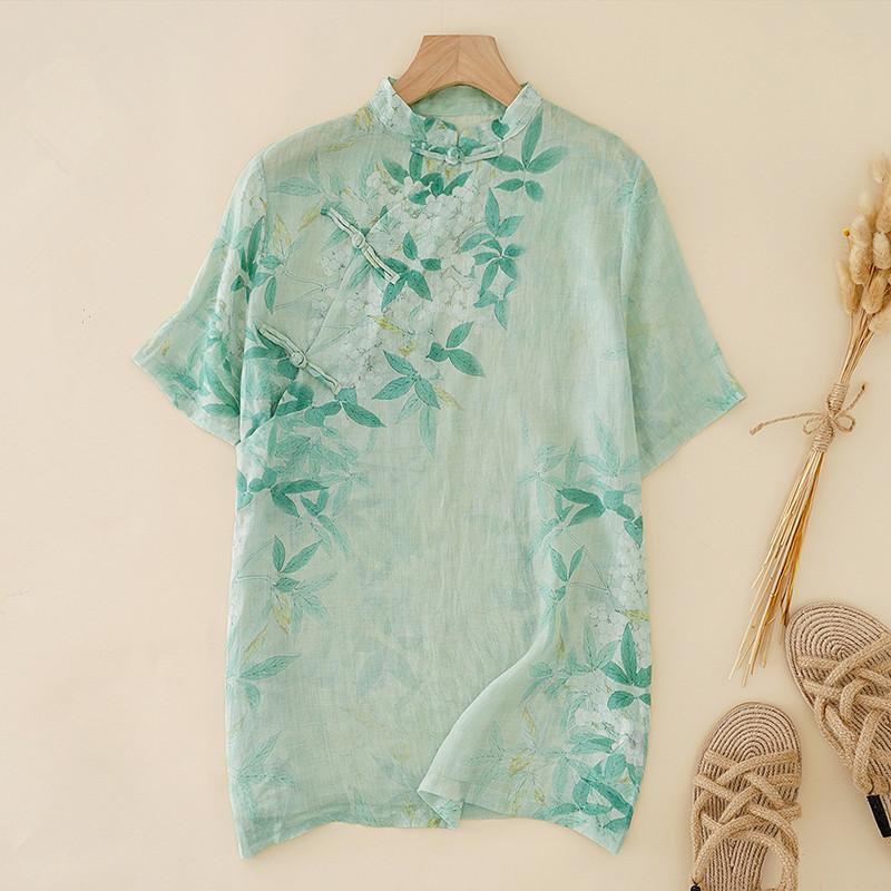 

Women's Blouses & Shirts Chinese Retro Tops Lady Loose Long Sleeve Buckle Shirt Womens Summer Blusas Mujer, White