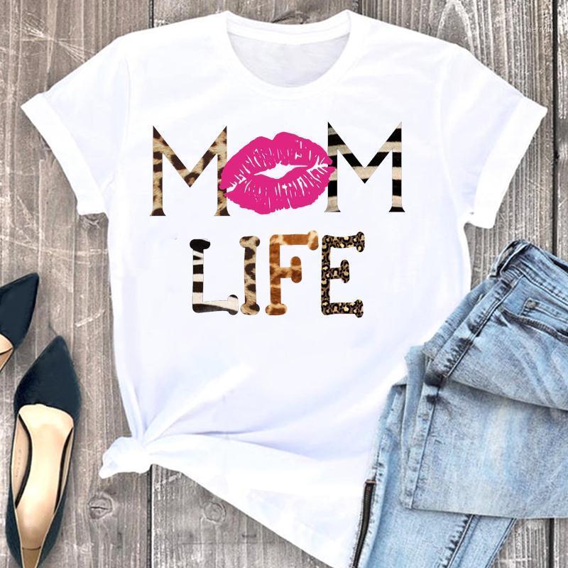 

Women' T-Shirt Women Clothes Leopard Letter Mom Letters Ladies Cartoon Fashion Short Sleeve Summer Print Tshirt Female Tee Top Graphic, Gjs25081